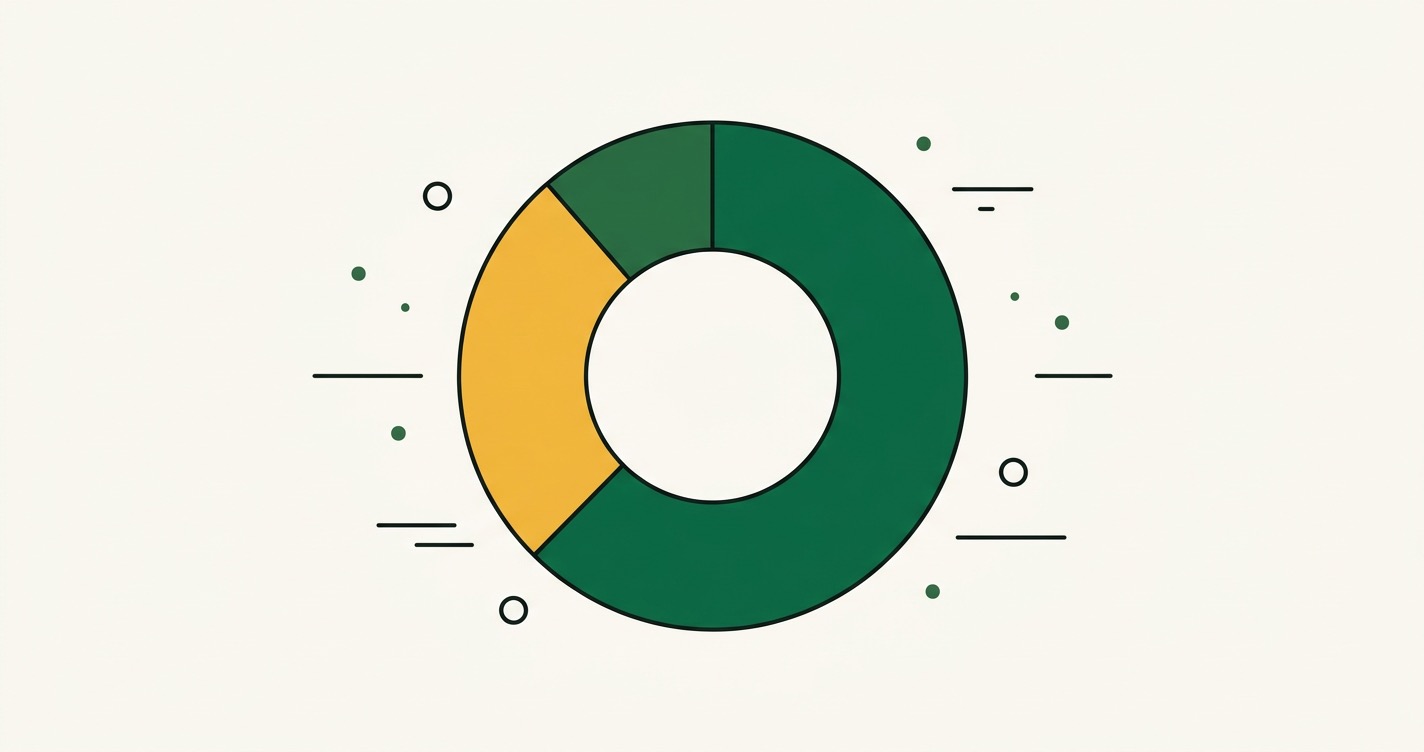 Donut chart com três segmentos representando essenciais, dívida e gasto pessoal