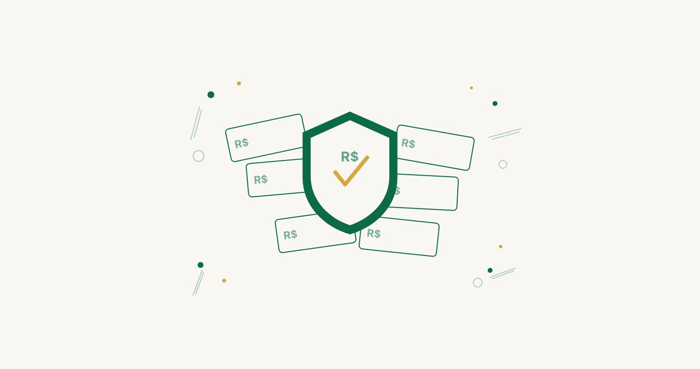 Escudo verde protegendo notas de real, representando o mínimo existencial legal.